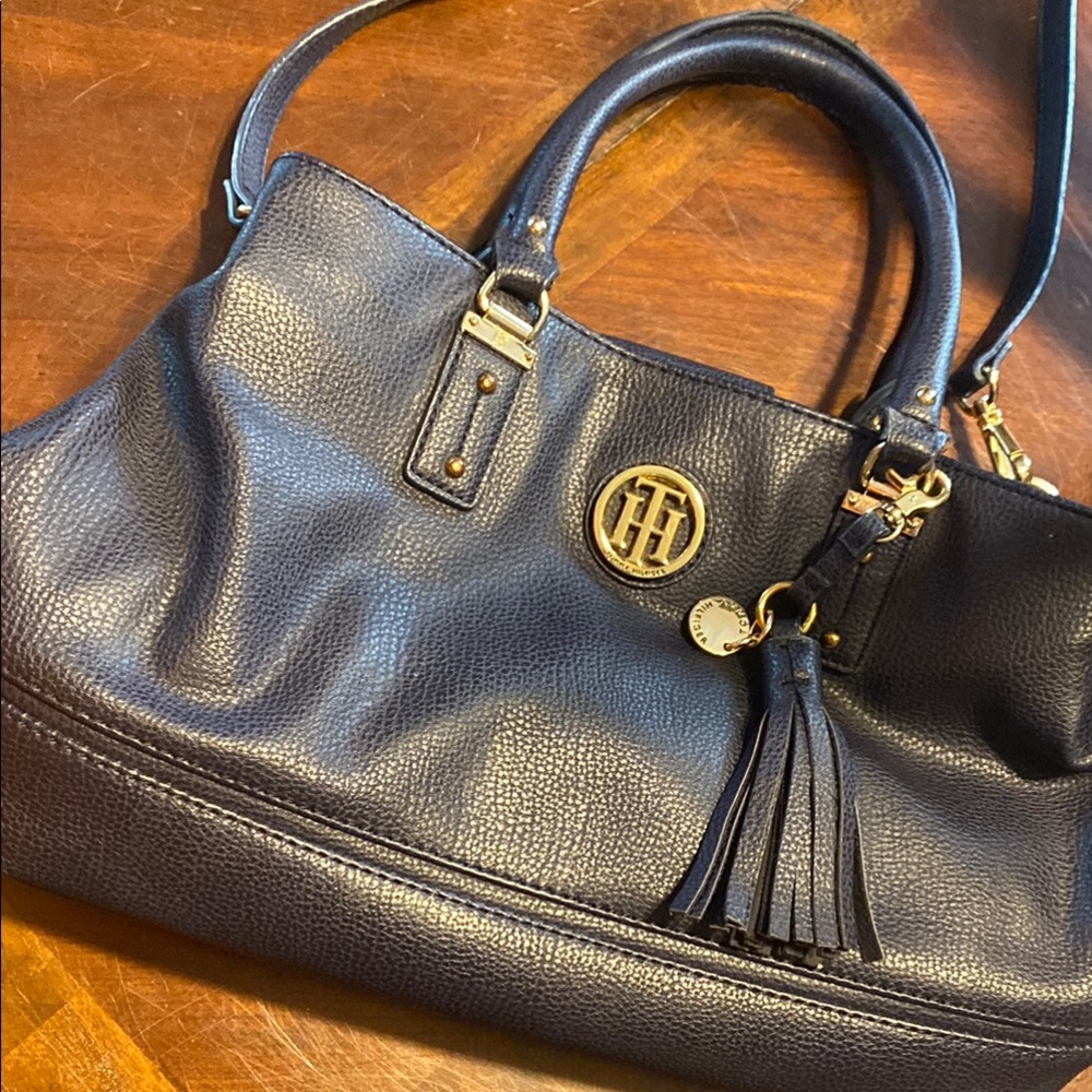 Tommy Hilfiger Navy Blue Shoulder Bag with Gold Hardware